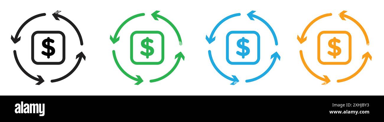 Circulation de l'icône d'argent vecteur d'art de ligne noire en noir et blanc contour set signe de collection Illustration de Vecteur