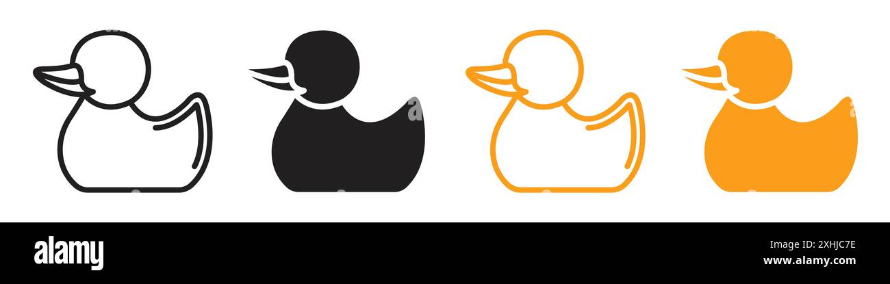 Icône de jouet de canard vecteur d'art de ligne noire en noir et blanc contour set signe de collection Illustration de Vecteur