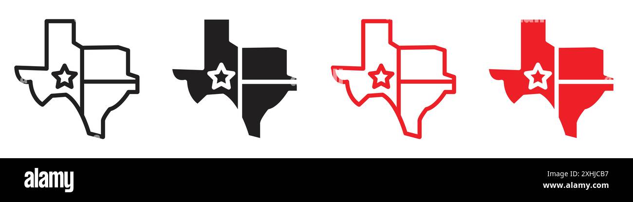 Icône de carte du Texas vecteur d'art de ligne noire dans le signe de collection d'ensemble de contour noir et blanc Illustration de Vecteur