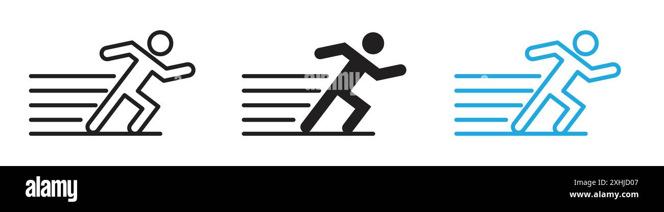 Icône de course rapide de l'homme vecteur d'art de ligne noire en noir et blanc contour set signe de collection Illustration de Vecteur
