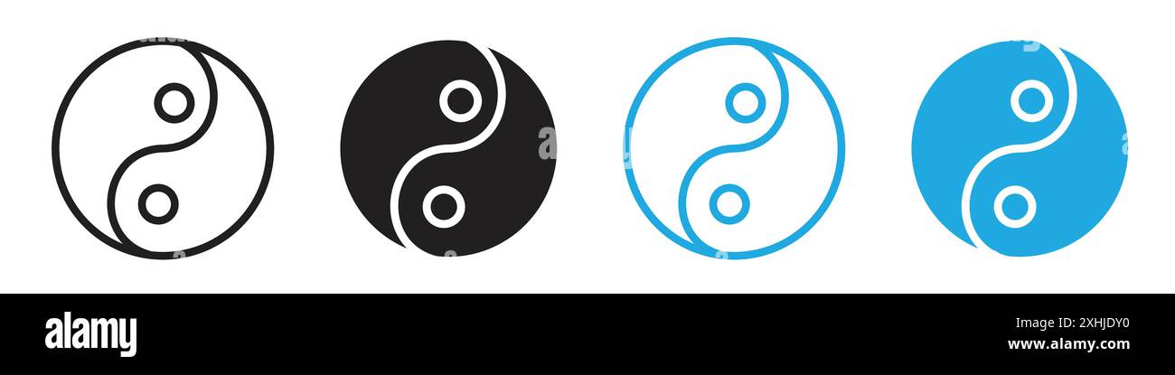 Yin yang icône vecteur d'art de ligne noire dans le signe de collection de set de contour noir et blanc Illustration de Vecteur