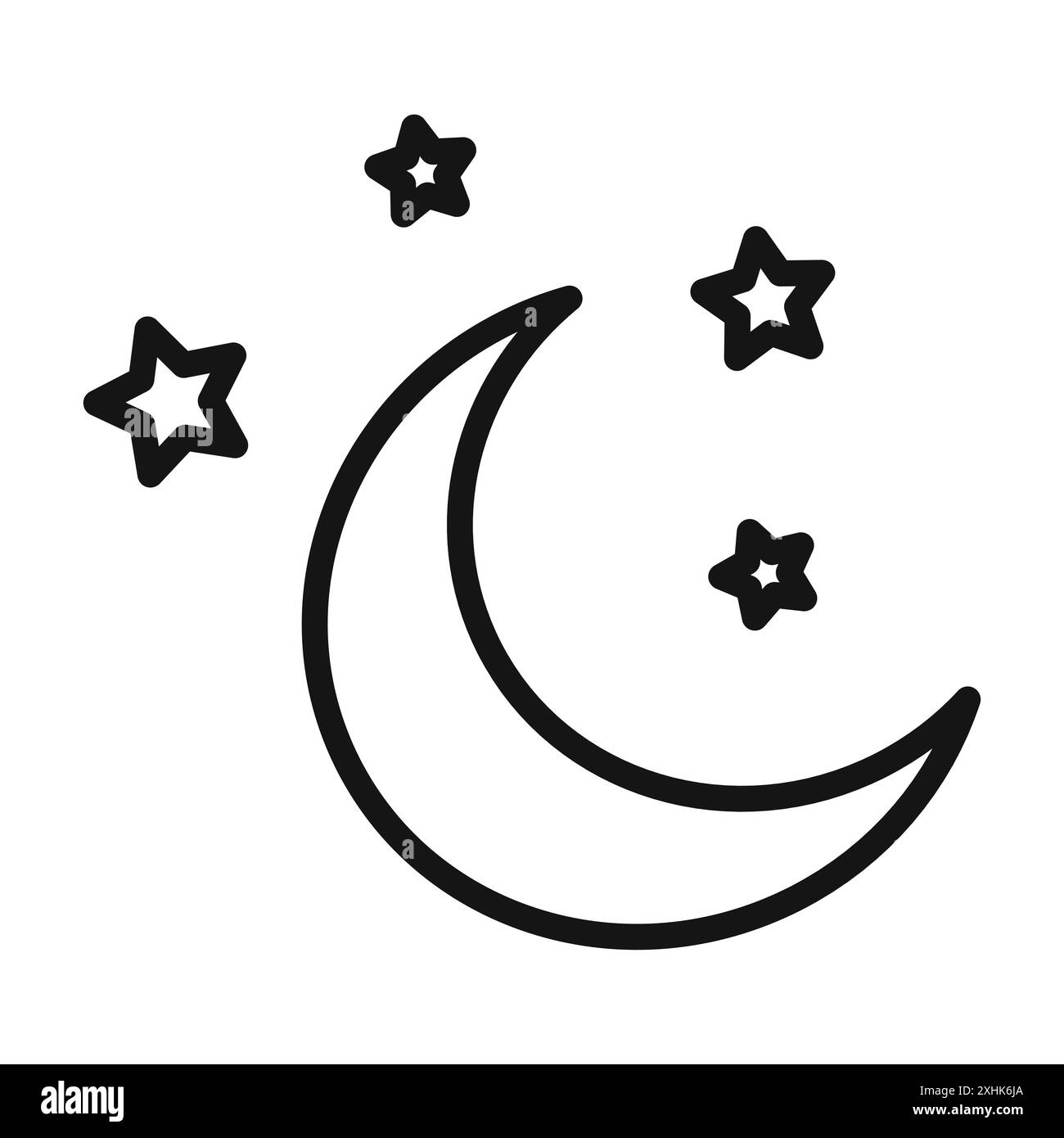 Icône d'étoiles de lune vecteur d'art de ligne noire dans le signe de collection d'ensemble de contour noir et blanc Illustration de Vecteur