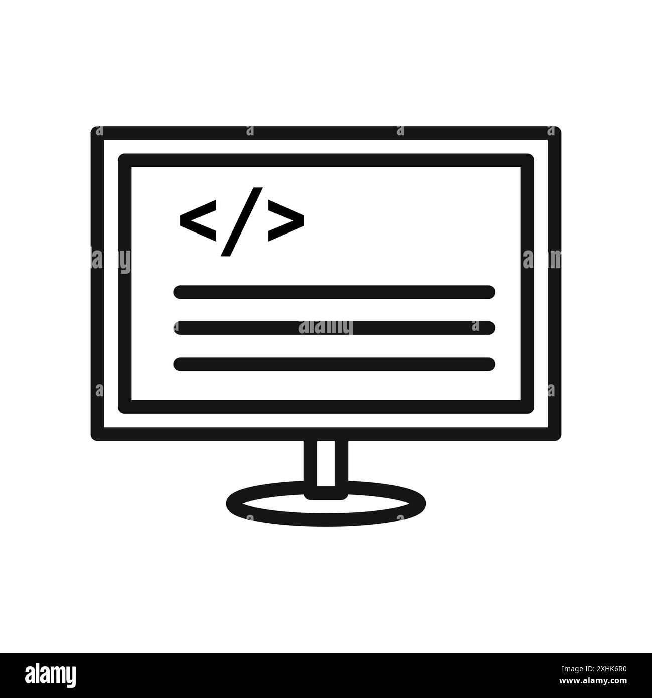 Icône de code d'affichage vecteur d'art de ligne noir dans le signe de collection de set de contour noir et blanc Illustration de Vecteur