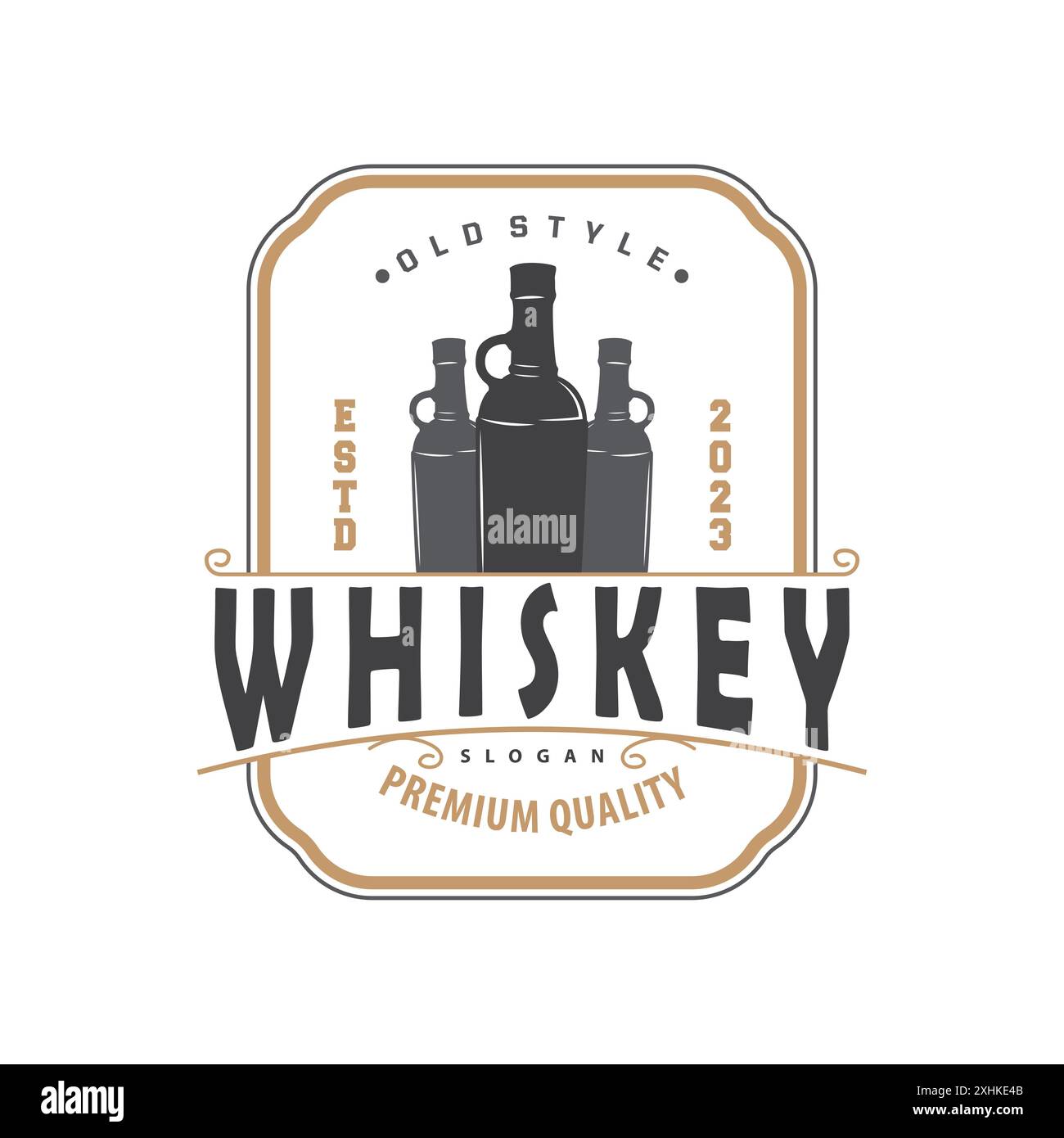 Logo de whisky, conception d'étiquette de boisson avec Old rétro Vintage ornement illustration Premium Template Illustration de Vecteur