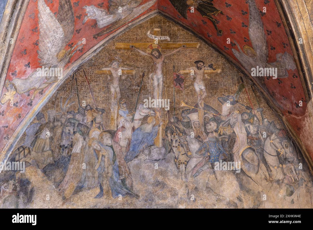 France, Loire, Saint Bonnet le Château, collégiale Saint Bonnet d'architecture gothique flamboyante, chapelle inférieure ou crypte entièrement décorée de comte Banque D'Images
