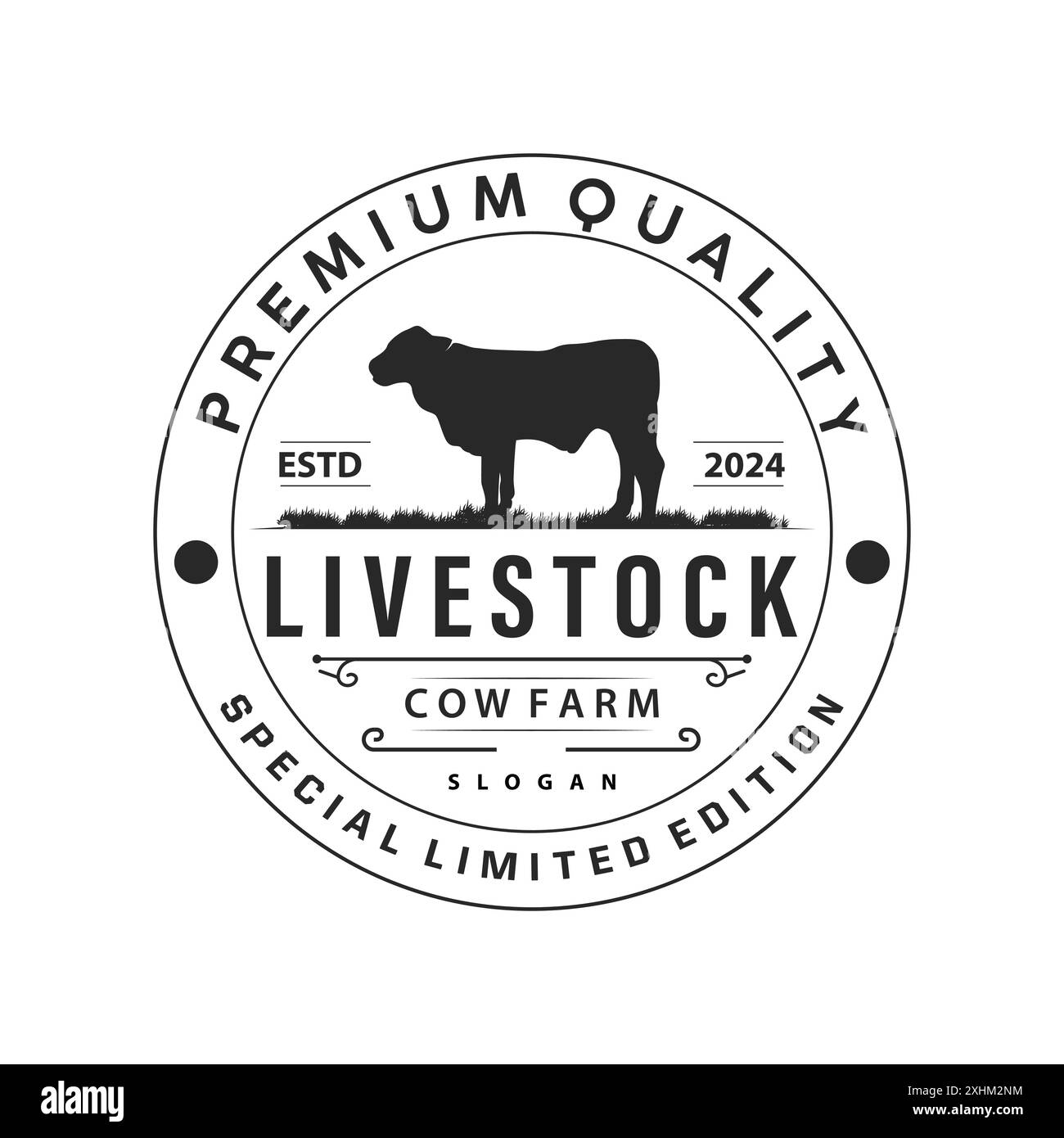 Logo de vache, conception simple de ferme de bétail, Silhouette de bétail, badge vectoriel pour la marque d'entreprise Illustration de Vecteur