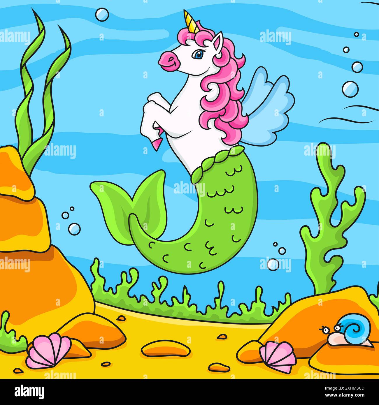 Licorne de sirène mignonne. Cheval de fée magique. Fond coloré pour votre conception. Pour papiers peints, couvertures, cartes postales, bannières. Illustration vectorielle. Illustration de Vecteur