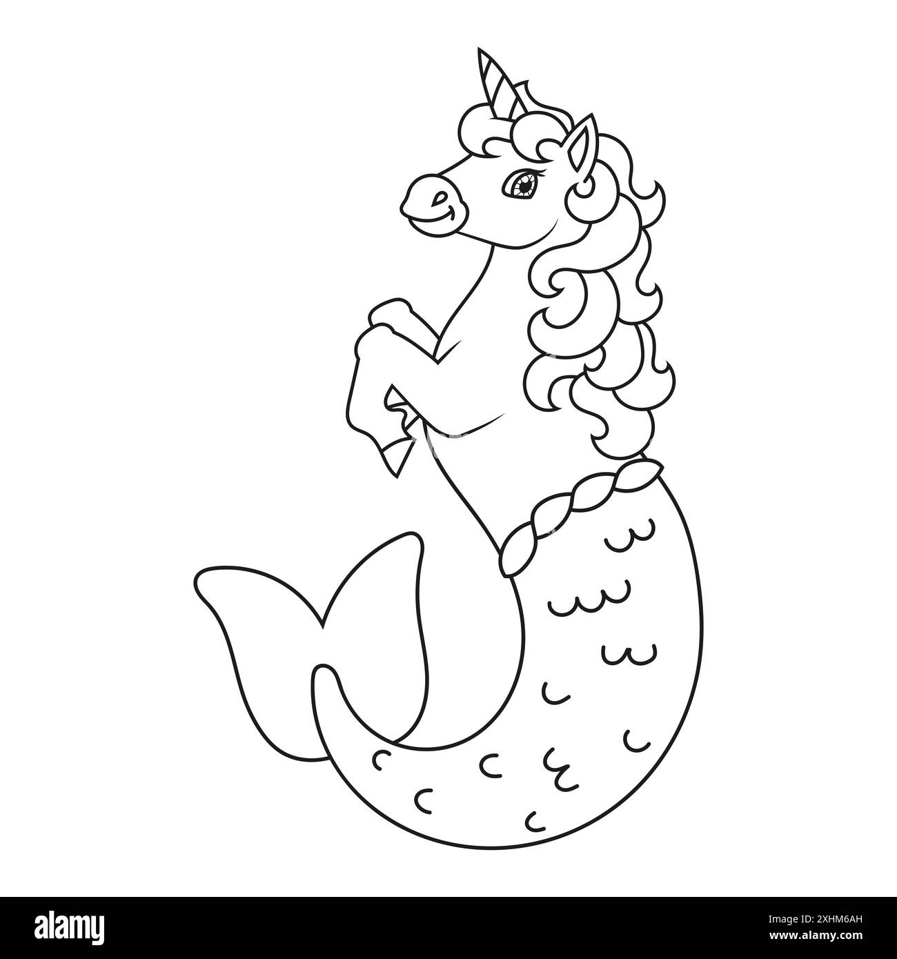 Licorne de sirène mignonne. Cheval de fée magique. Page de livre de coloriage pour les enfants. Style dessin animé. Illustration vectorielle isolée sur fond blanc. Illustration de Vecteur