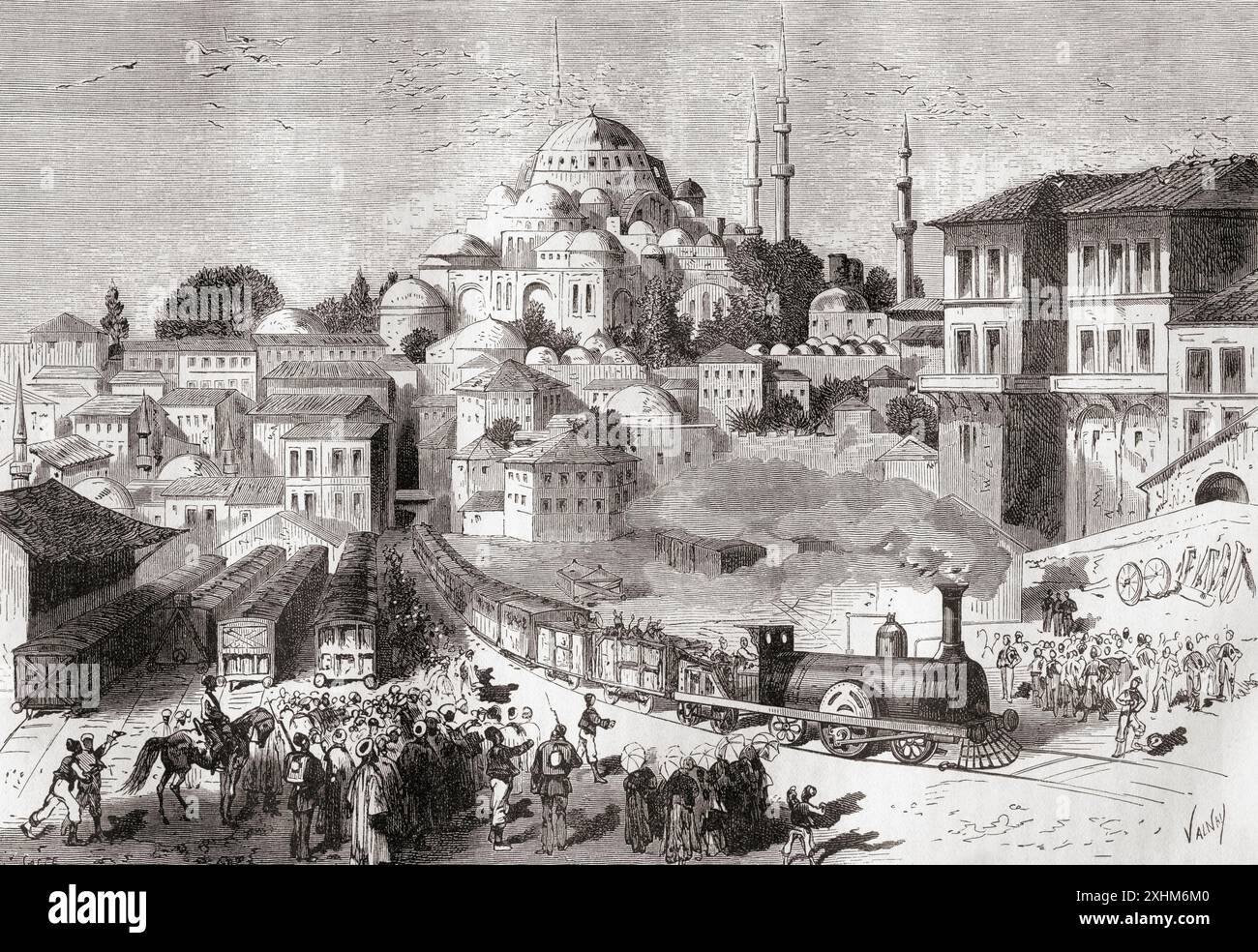Départ des plénipotentiaires ottomans en route vers Adrianople, aujourd'hui Edirne, Turquie, pour discuter de la paix. Extrait de Russes et Turcs : la Guerre D'Orient, publié en 1878. Banque D'Images