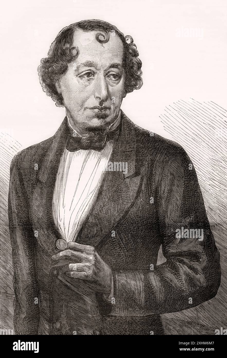 Benjamin Disraeli, 1er comte de Beaconsfield, 1804 – 1881. Homme d'État britannique du Parti conservateur et deux fois premier ministre du Royaume-Uni. Extrait de Russes et Turcs : la Guerre D'Orient, publié en 1878. Banque D'Images