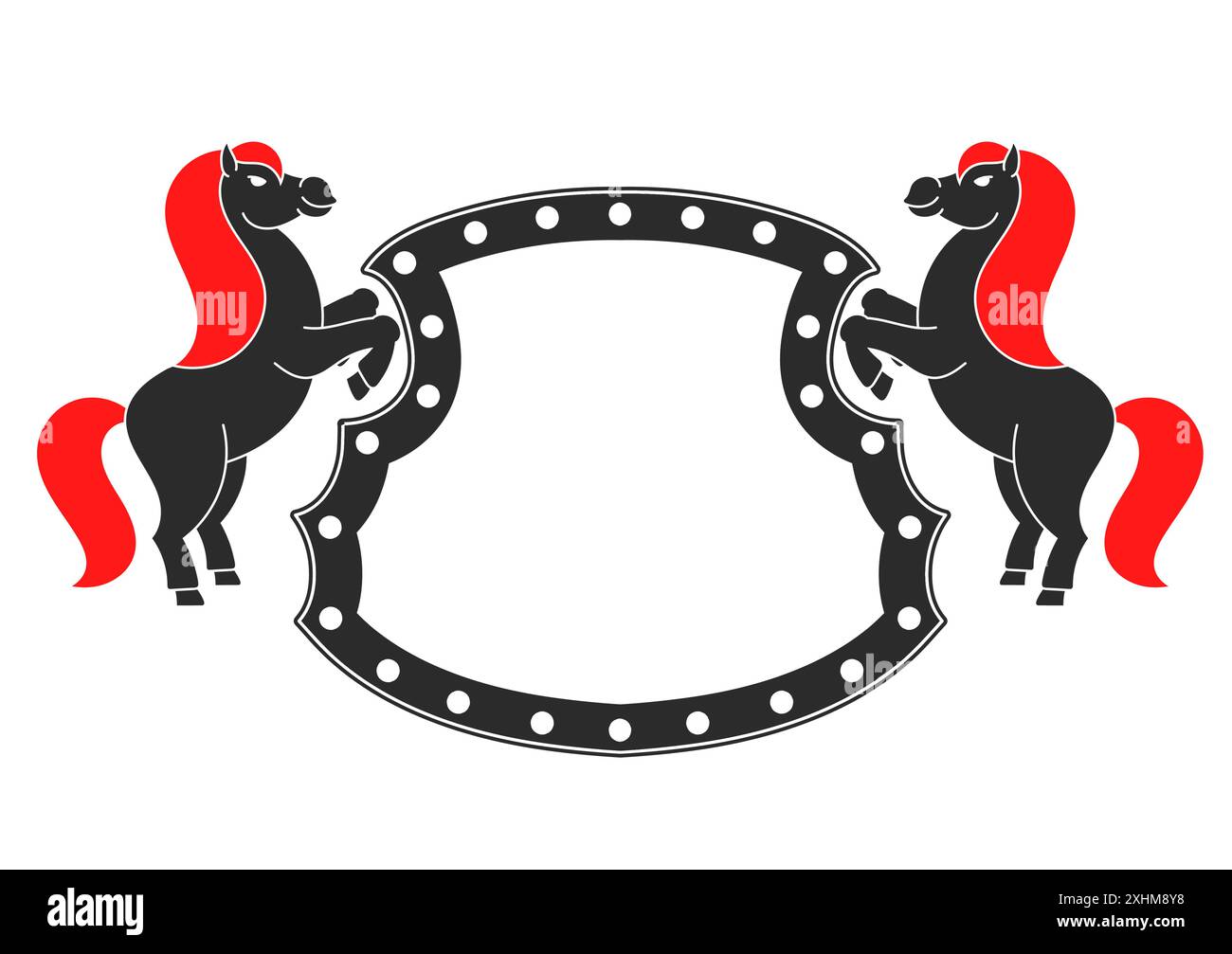 Les deux chevaux se sont élevés. Avec de l'espace pour votre texte. Elément pour la conception d'étiquettes, de sites. Silhouette colorée. Illustration vectorielle plate simple. Illustration de Vecteur