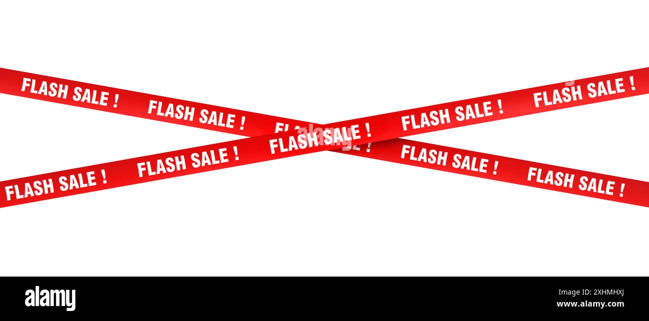 Deux bannières rouges croisées texte « vente flash », arrière-plan isolé des promotions Banque D'Images