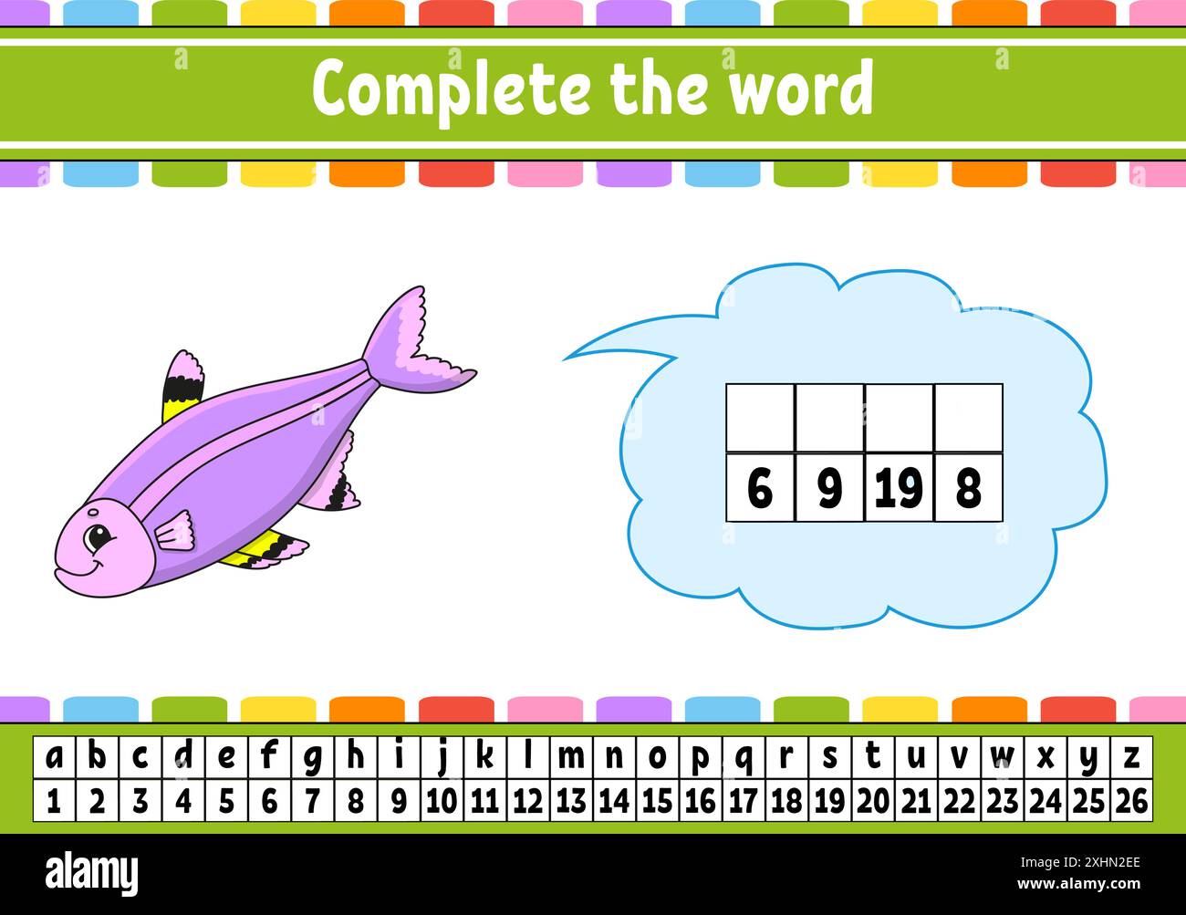 Complétez les mots. Code de chiffrement. Apprentissage du vocabulaire et des chiffres. Feuille de travail sur la formation. Page d'activité pour l'étude en anglais. Illustration vectorielle isolée. Illustration de Vecteur