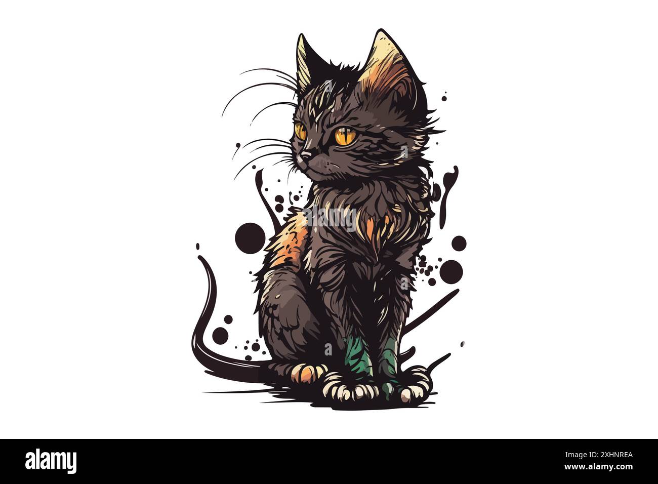 illustration de vecteur noir et blanc de tatouage cat Illustration de Vecteur