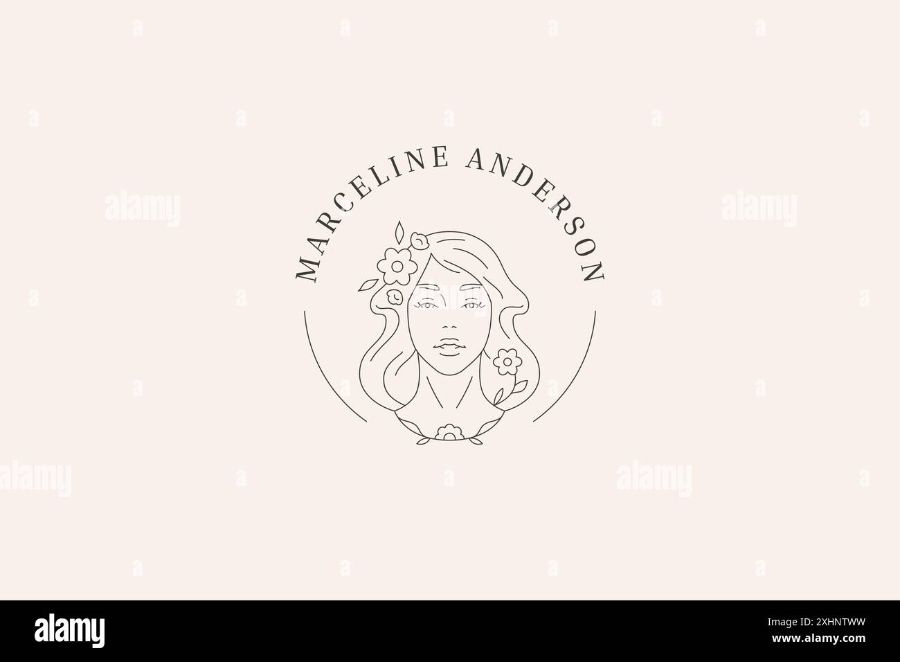 Élégante femme florale portrait ligne de beauté logo modèle illustration vectorielle de modèle. Visage féminin avec des fleurs romantiques contour logotype pour cos organiques Illustration de Vecteur