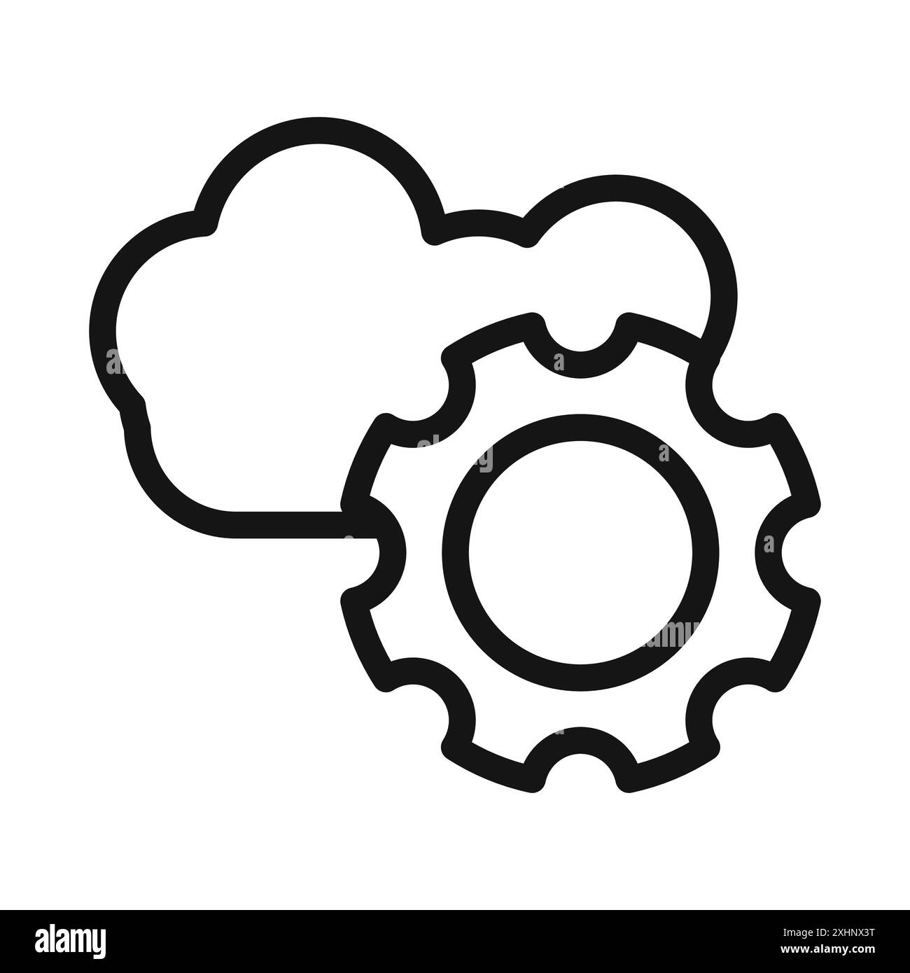 Icône de paramètres de données de nuage vecteur d'art de ligne noir en noir et blanc contour définir le signe de collection Illustration de Vecteur