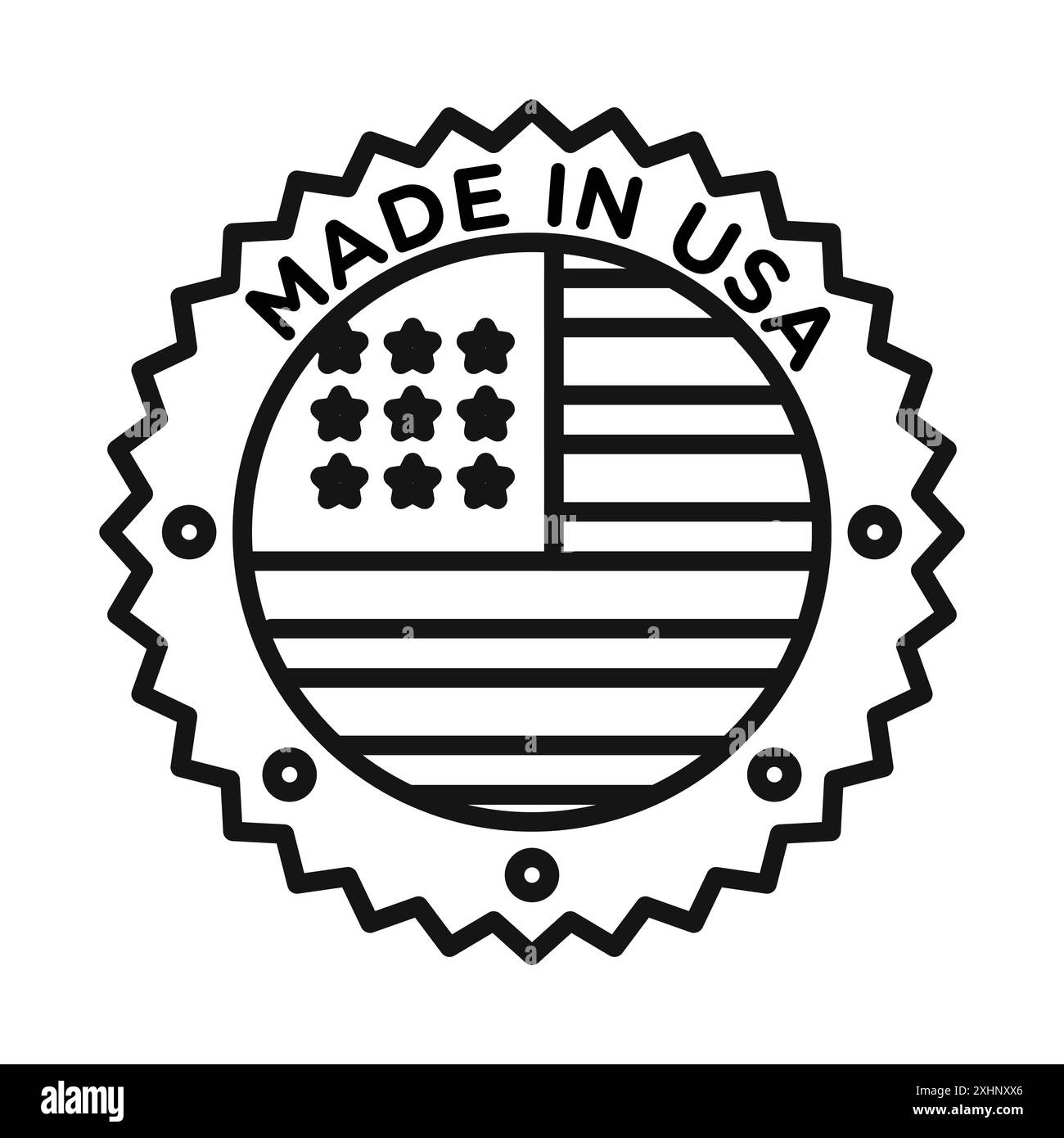Made in usa badge icône vecteur d'art de ligne noire en noir et blanc contour set signe de collection Illustration de Vecteur