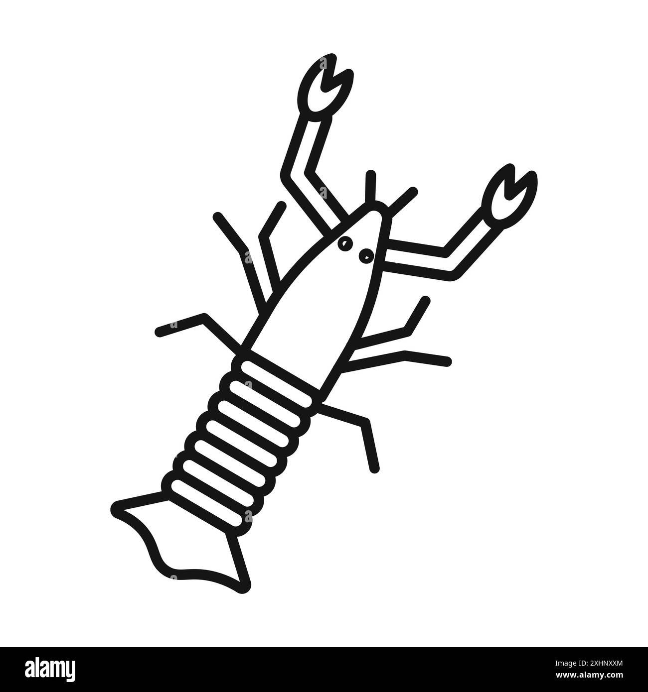 Icône de homard vecteur d'art de ligne noire en noir et blanc contour set signe de collection Illustration de Vecteur