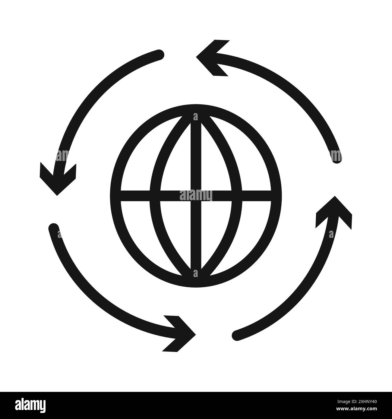Icône de globalisation vecteur d'art de ligne noire en noir et blanc contour set signe de collection Illustration de Vecteur