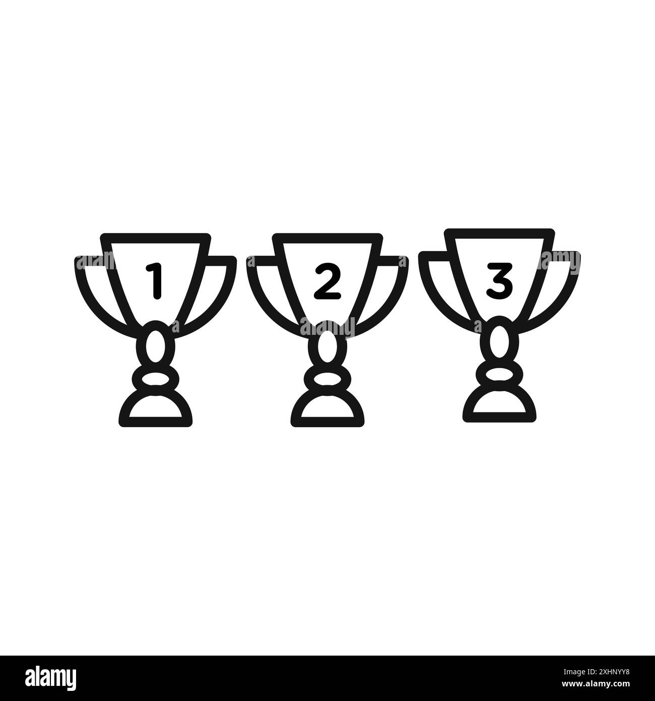 Premier deuxième troisième prix icône de coupe de trophée Black line art vector en noir et blanc contour set signe de collection Illustration de Vecteur