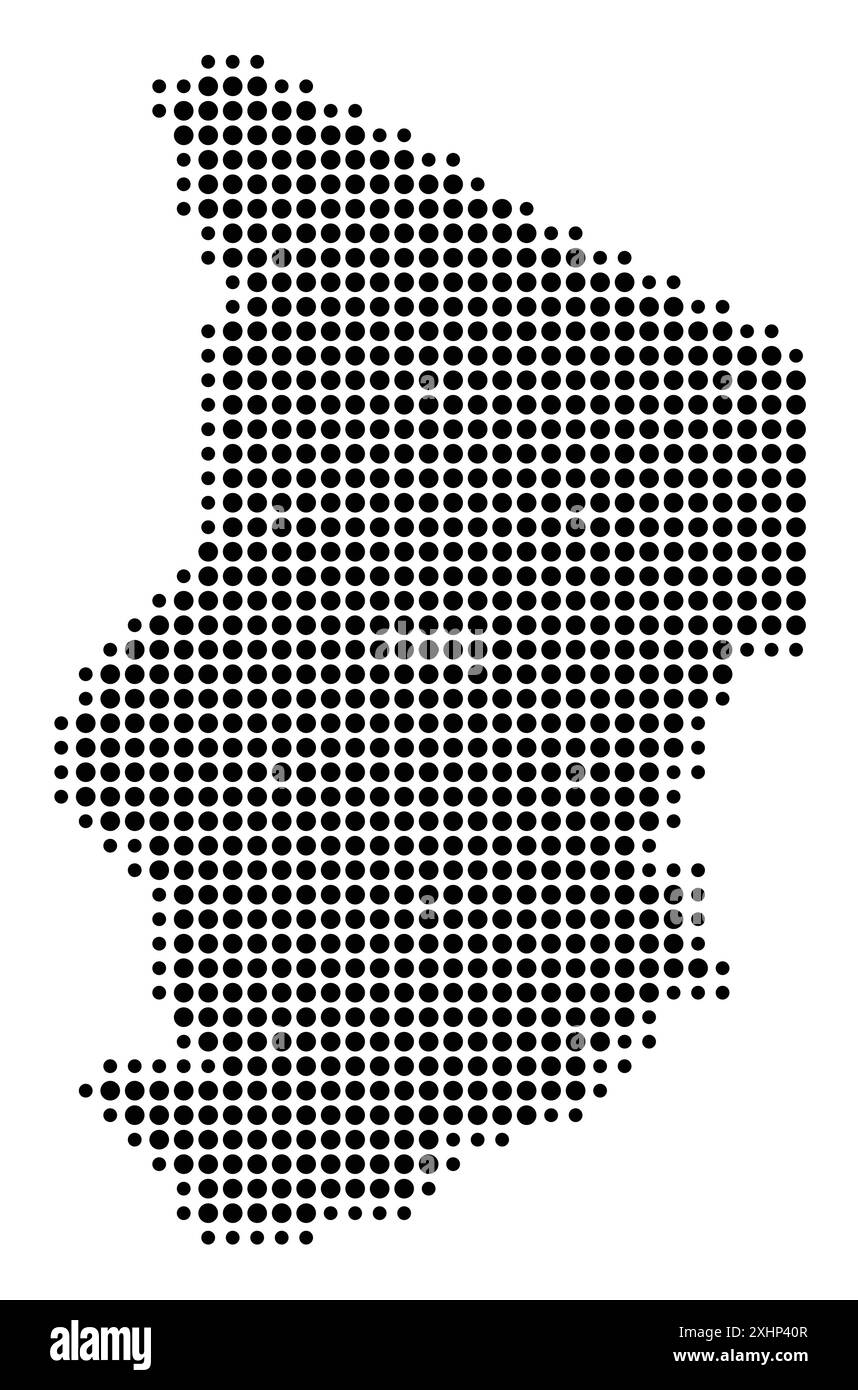 Carte abstraite du Tchad montrant la région du pays avec un motif de cercles noirs Illustration de Vecteur