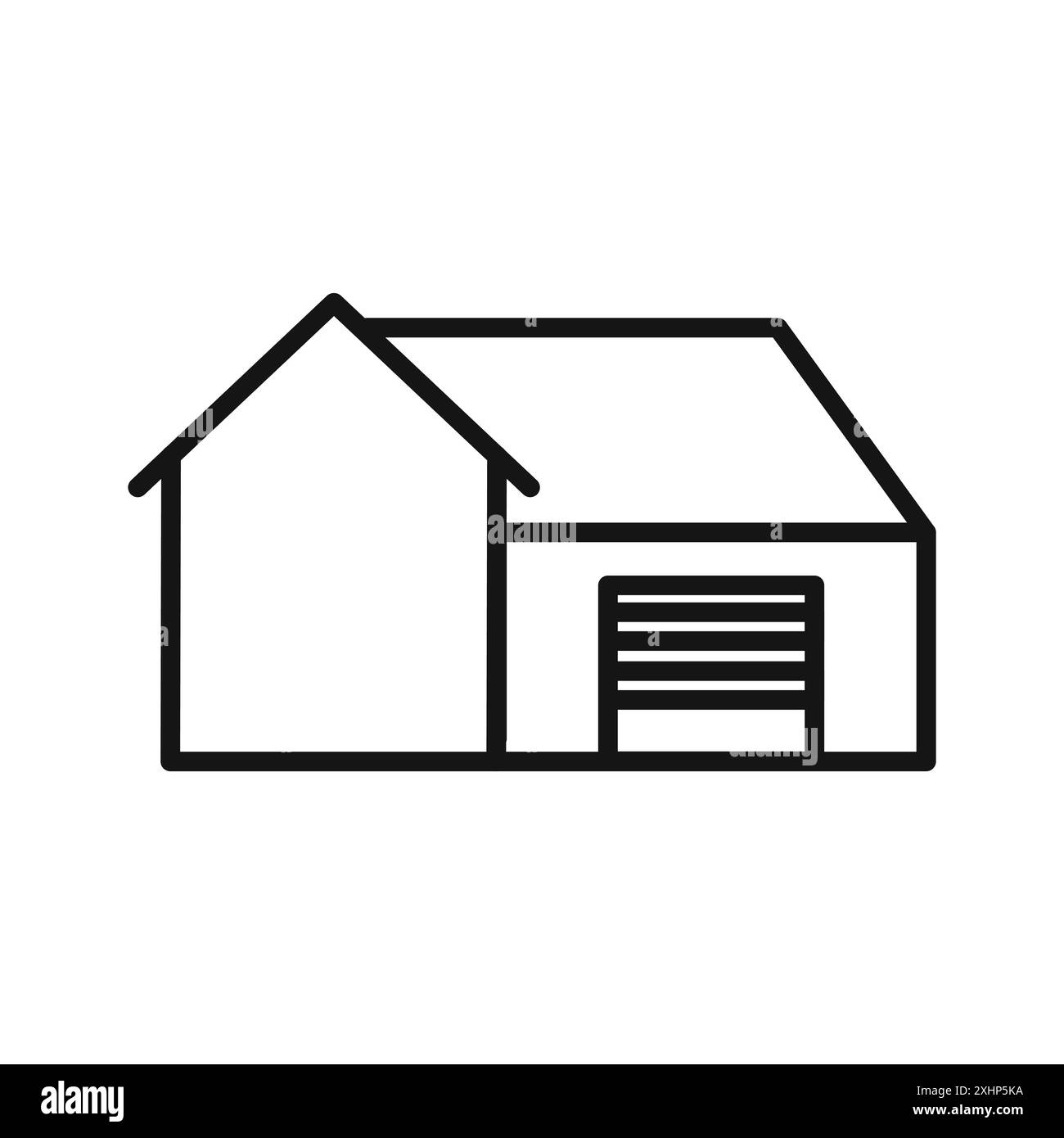 Maison avec icône de garage vecteur d'art de ligne noire en noir et blanc contour set signe de collection Illustration de Vecteur