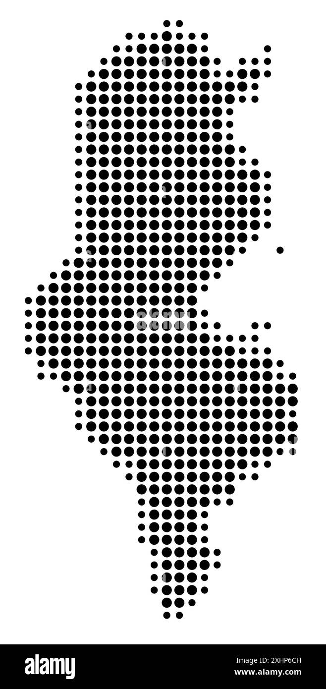 Carte abstraite de la Tunisie montrant la région du pays avec un motif de cercles noirs Illustration de Vecteur