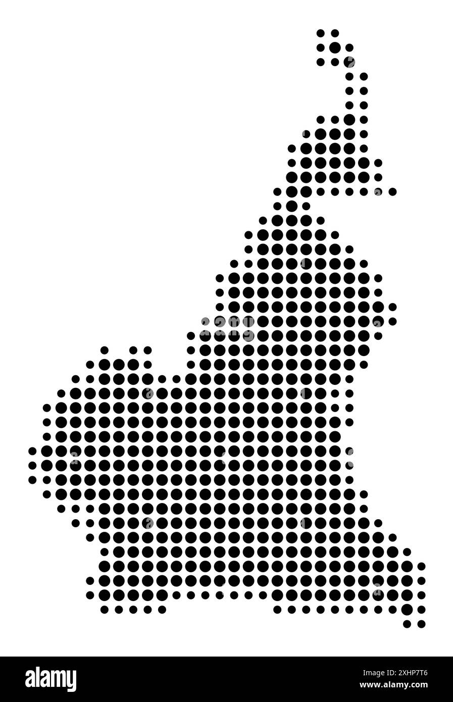 Carte abstraite du Cameroun montrant la région du pays avec un motif de cercles noirs Illustration de Vecteur