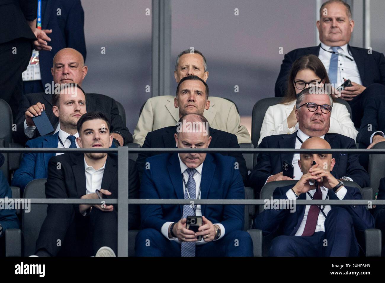 Berlin, Allemagne. 14 juillet 2024. L'ex-footballeur Andriy Shevchenko vu sur les tribunes pour la finale de l'UEFA Euro 2024 entre l'Espagne et l'Angleterre à l'Olympiastadion de Berlin. Crédit : Gonzales photo/Alamy Live News Banque D'Images