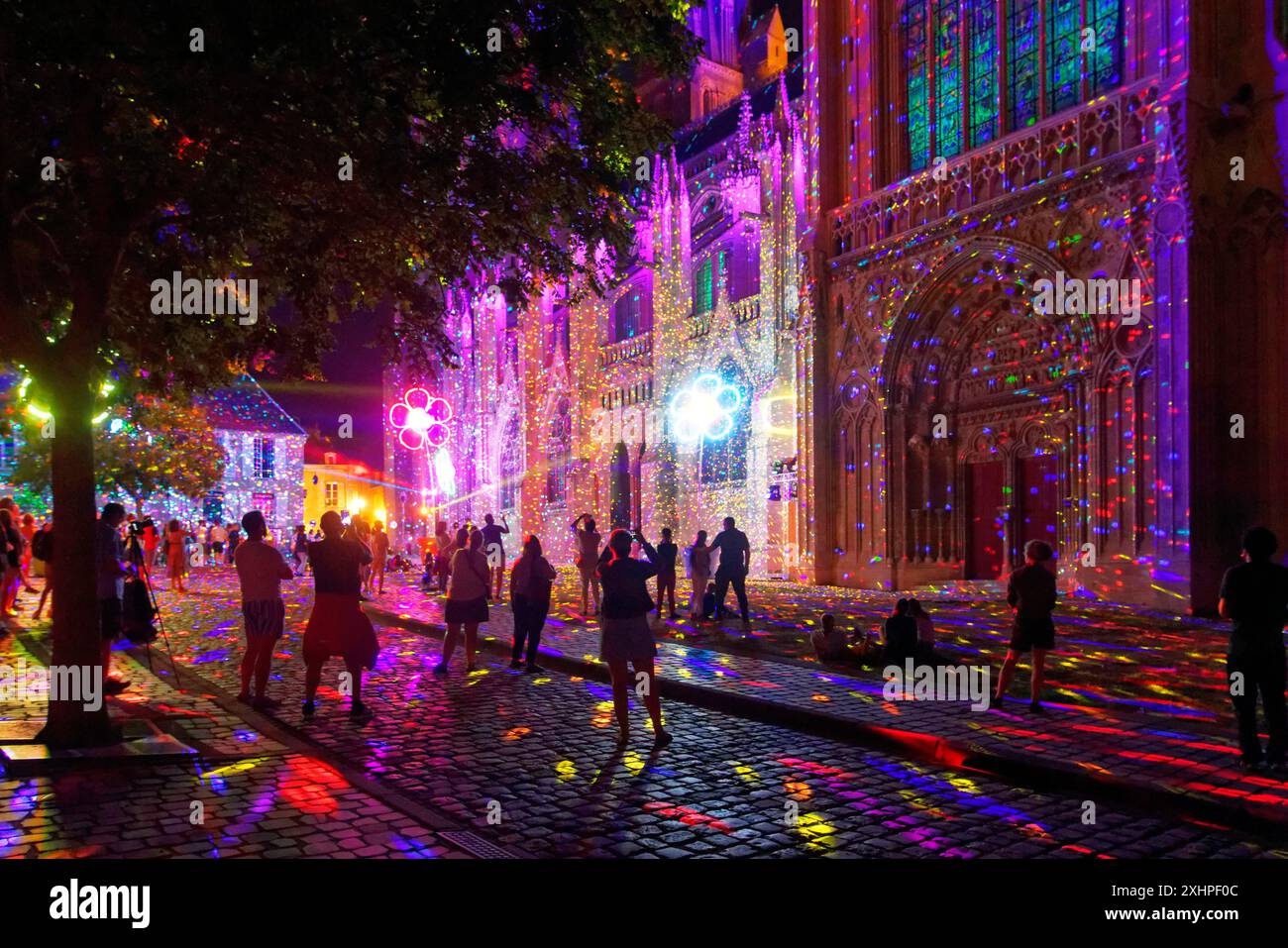 France, Calvados, Bayeux, cathédrale notre-Dame, datant du 11th au 15th siècle, illuminations estivales, spectacle son et lumière Banque D'Images