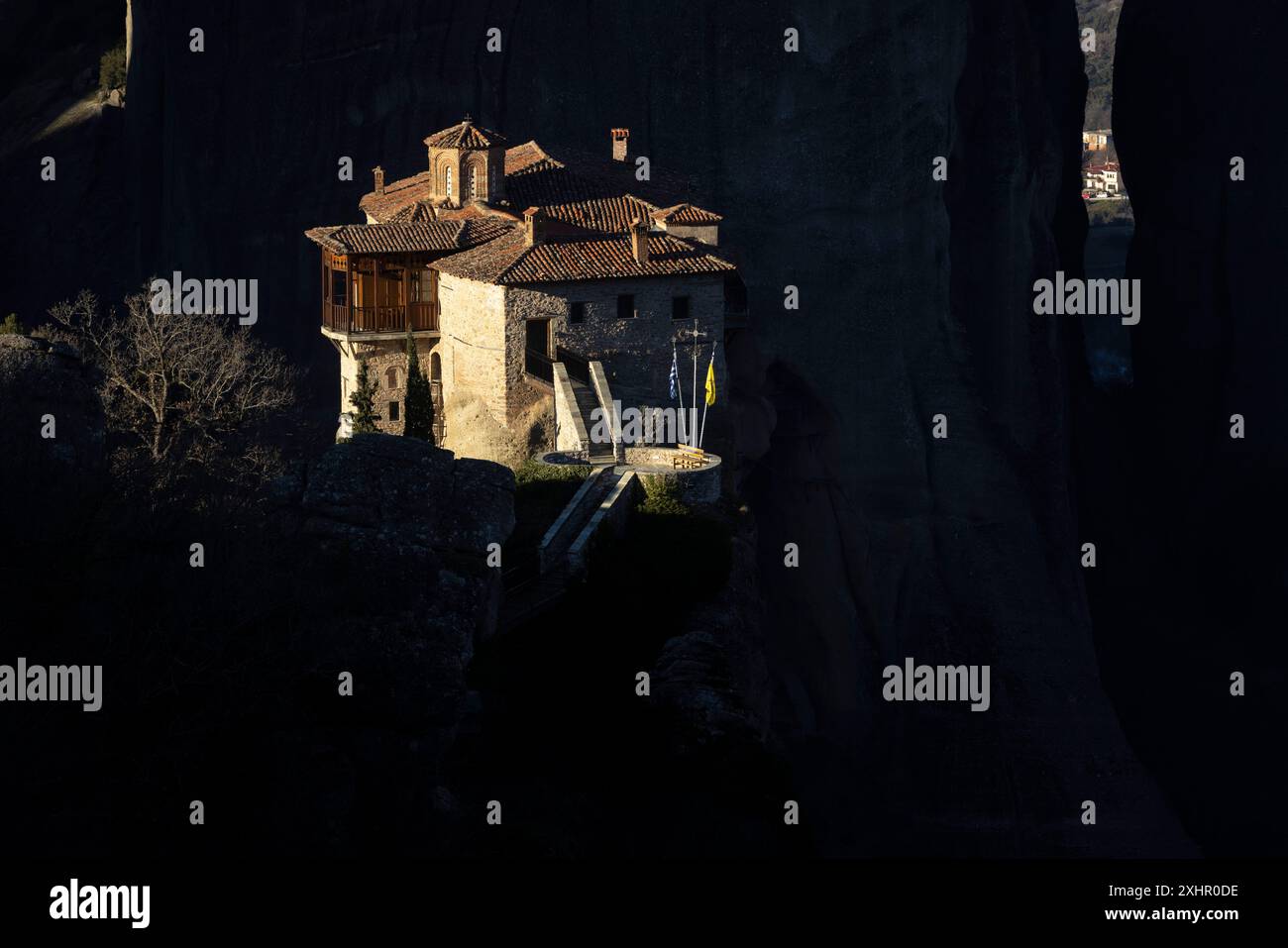 Grèce, Thessalie, Meteora, site classé au patrimoine mondial par l'UNESCO, monastère de Roussanou Banque D'Images