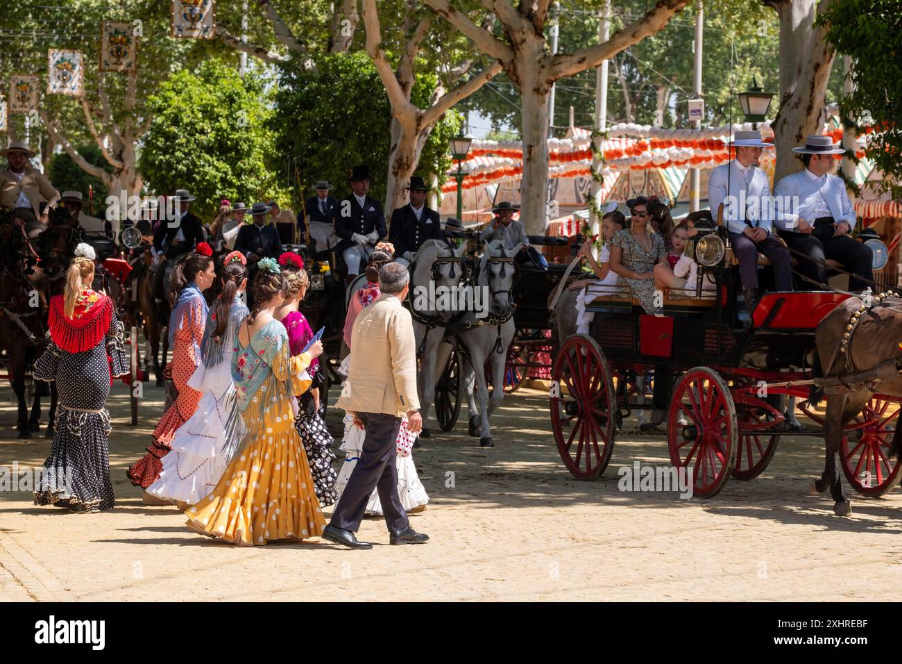 Avril Foire dans la ville de Séville, une tradition qui a lieu chaque année dans la capitale andalouse en Espagne Banque D'Images