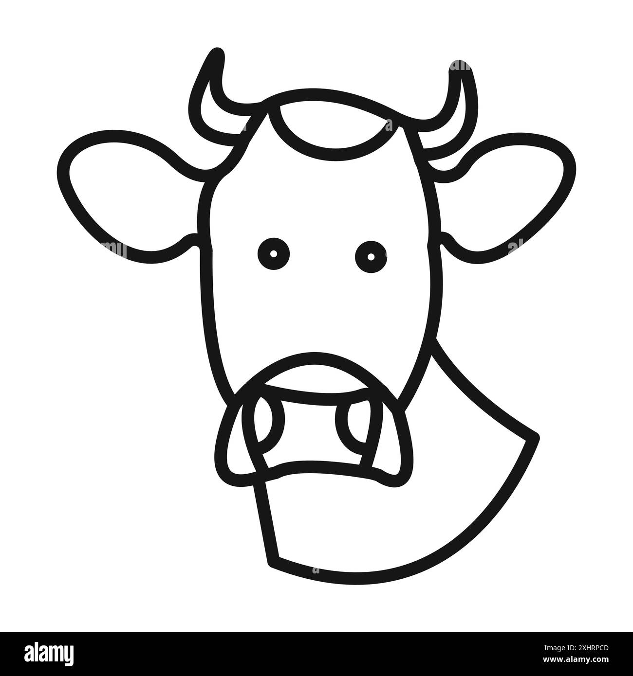 Icône de tête de vache vecteur d'art de ligne noire dans le signe de collection d'ensemble de contour noir et blanc Illustration de Vecteur