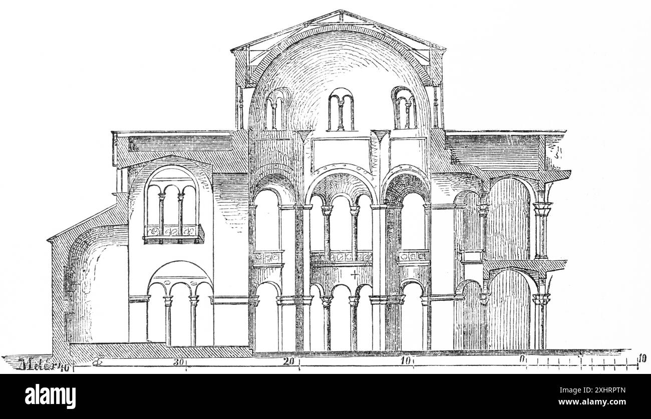 Coupe transversale de l'église de St vitale à Ravenne, Basilica di San vitale, Italie, illustration historique 1880 Banque D'Images