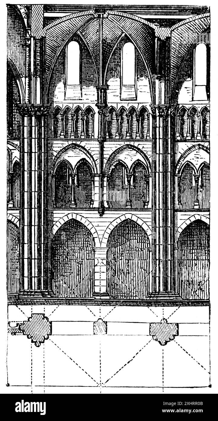 Triforium dans la cathédrale de Limbourg, Limburg Lahn, arc pointu, Hesse, Allemagne, illustration historique 1880 Banque D'Images
