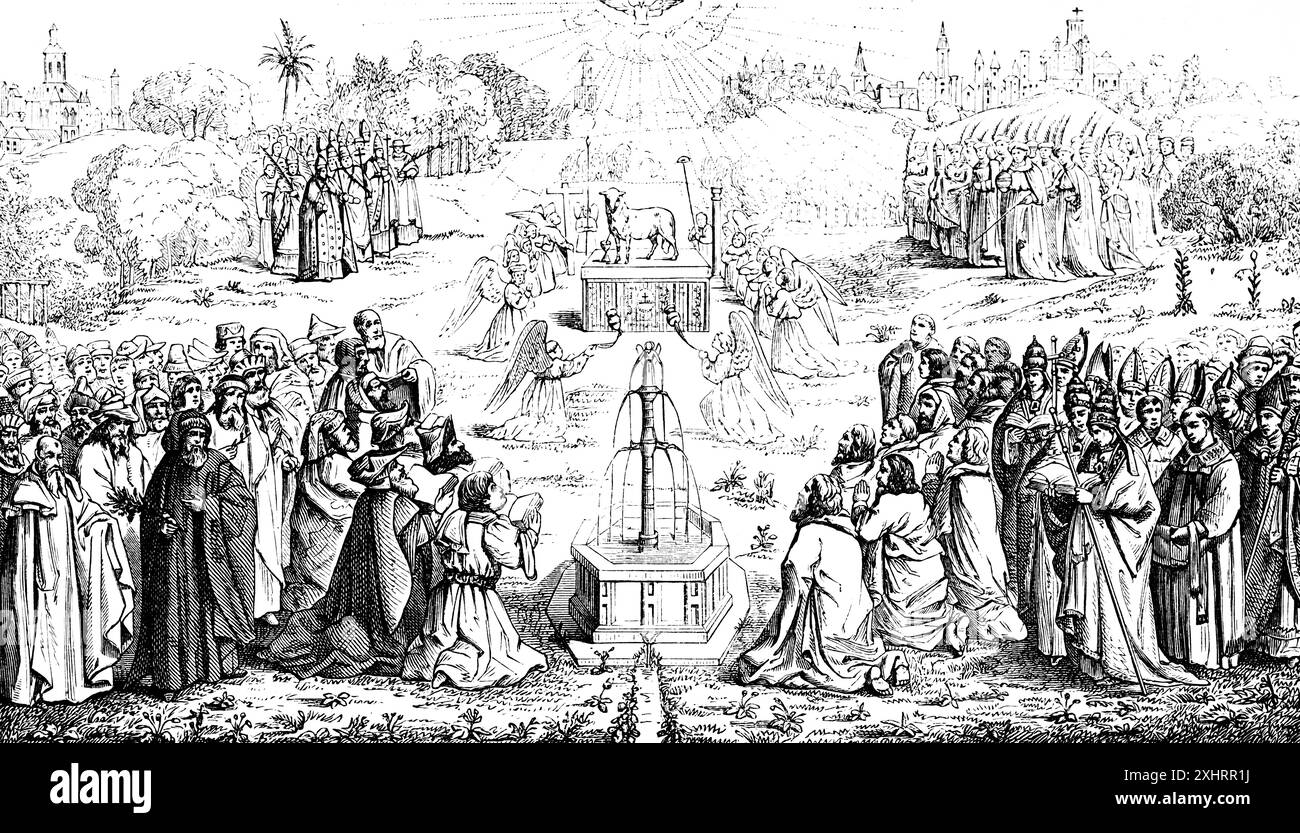 Cathédrale Saint-Bavon, Sint-Bavo, basse, partie centrale du retable de Gand, cathédrale Saint-Bavon, cathédrale Saint-BavoBavo (Sint-Bavo) côté festif Banque D'Images