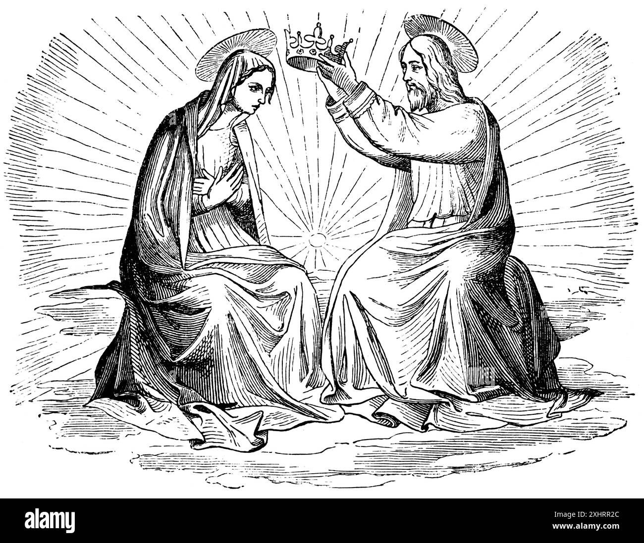 Couronnement de la Bienheureuse Vierge Marie, artiste Fiesole, moyen âge, ciel, rayons lumineux, couronne, Jésus Christ, assis, halo, historique Banque D'Images