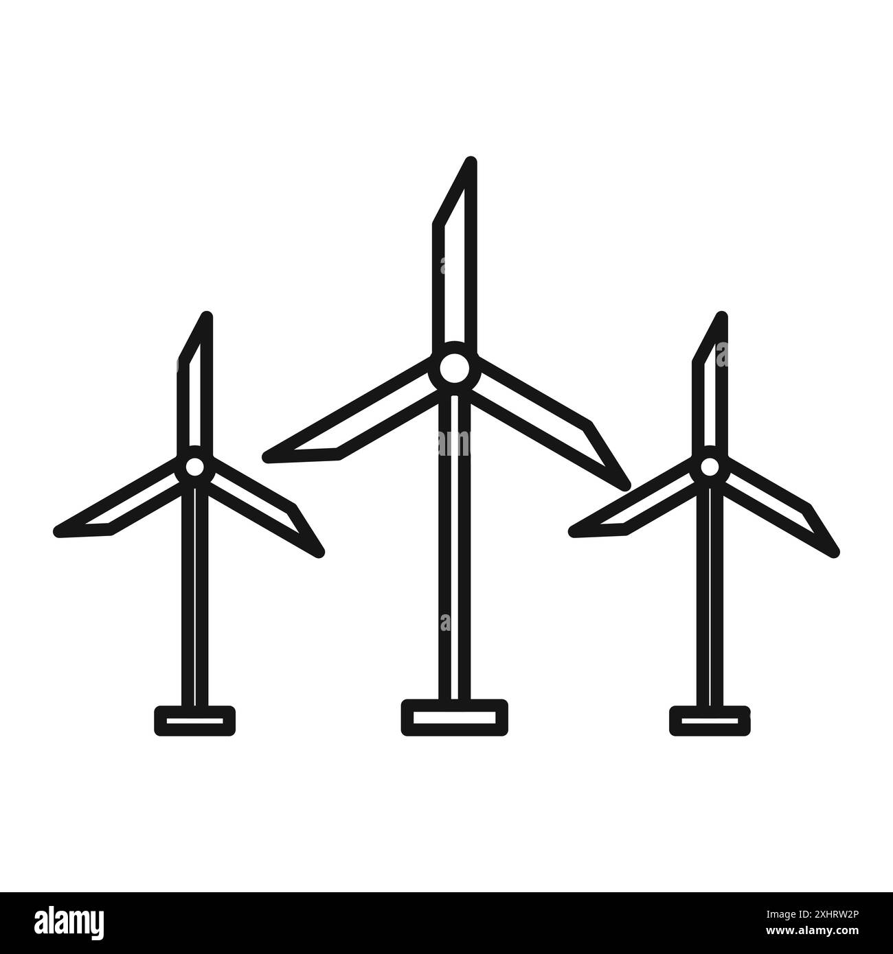 Icône de turbine éolienne vecteur d'art de ligne noire en noir et blanc contour set signe de collection Illustration de Vecteur