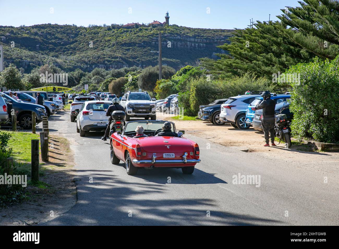 1970 Red MG MGB Mark 2 soft top voiture de sport à Palm Beach à Sydney, NSW, Australie Banque D'Images