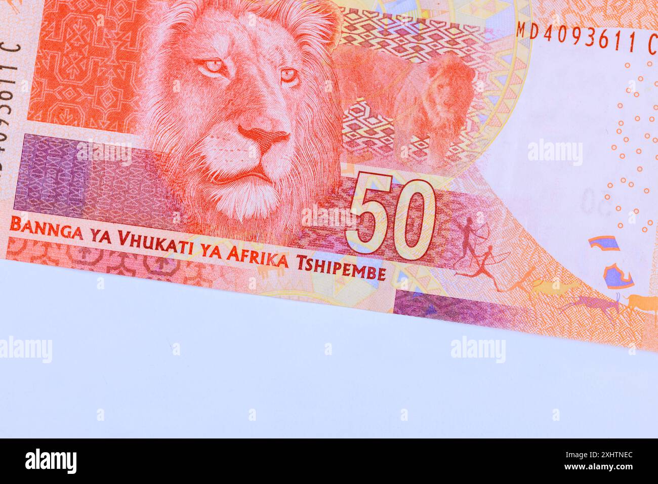 Billets de la National Bank of South Africa libellés en billets de 50 rands vue arrière Banque D'Images
