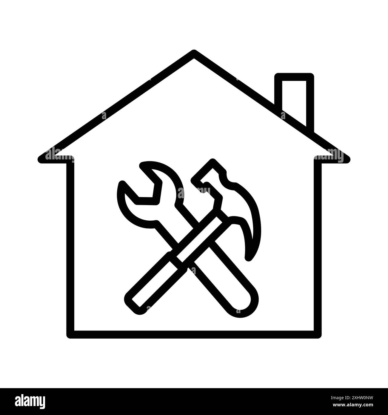 Maison avec icône de réparation de clé marque linéaire logo set collection en noir et blanc pour le web Illustration de Vecteur