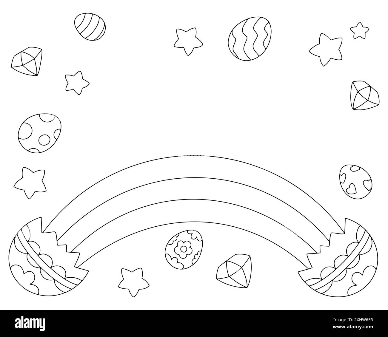 Arc-en-ciel et œufs de Pâques. Fond coloré pour votre conception. Pour papiers peints, couvertures, cartes postales, bannières. Illustration vectorielle. Illustration de Vecteur