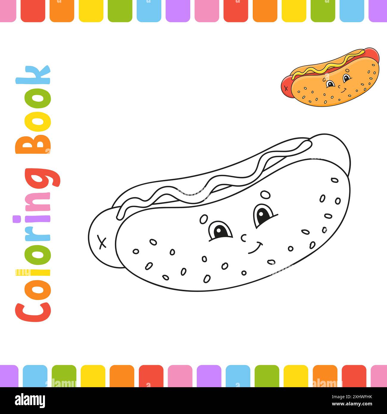 Livre de coloriage pour enfants. Caractère joyeux. Illustration vectorielle. Thème barbecue. Page fantaisie pour les enfants. Silhouette de contour noir. Isolé sur whit Illustration de Vecteur
