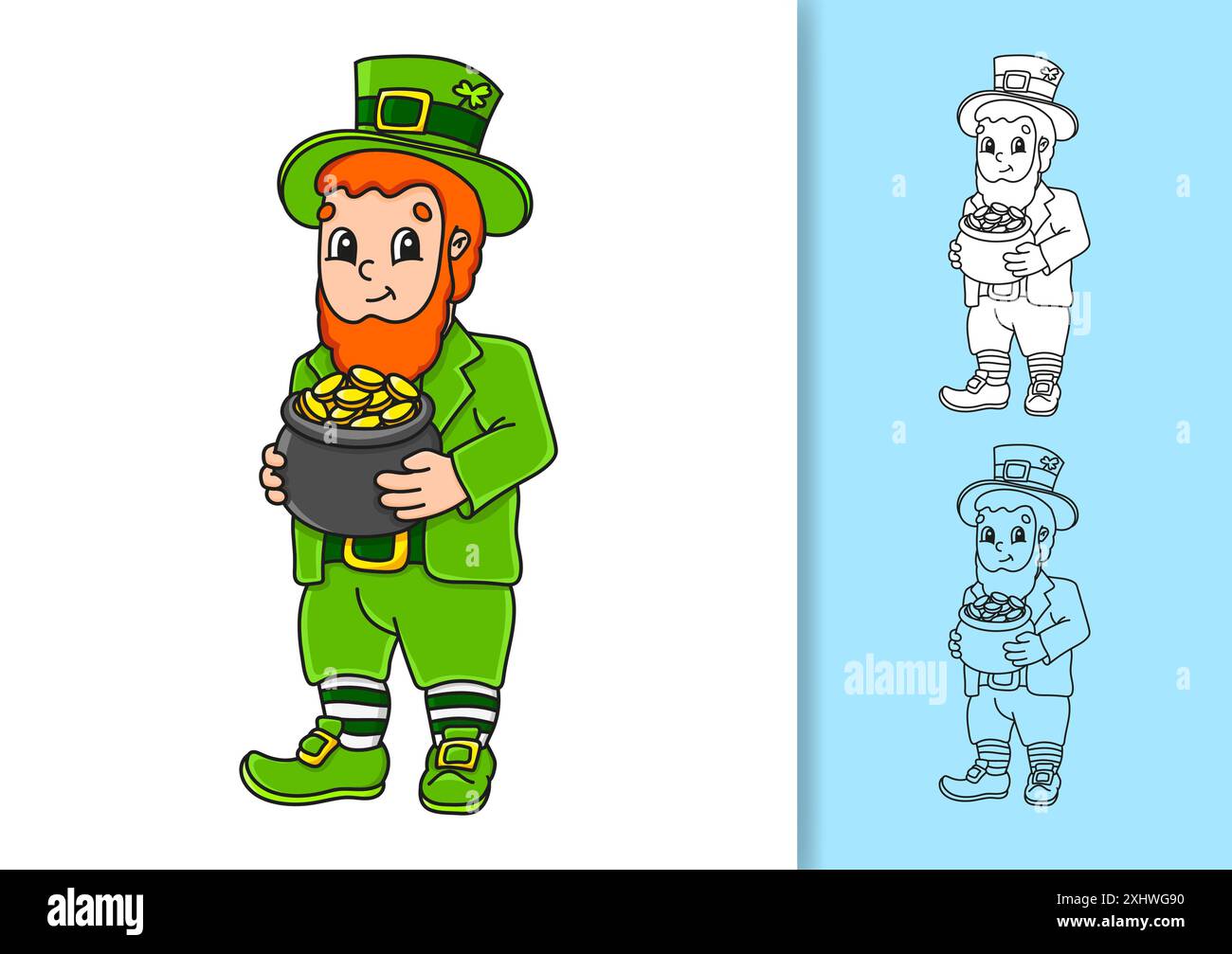 Ensemble d'illustrations vectorielles isolées sur fond blanc et coloré. Patrick's Day. Elément de conception. Trait noir. style dessin animé. Illustration de Vecteur