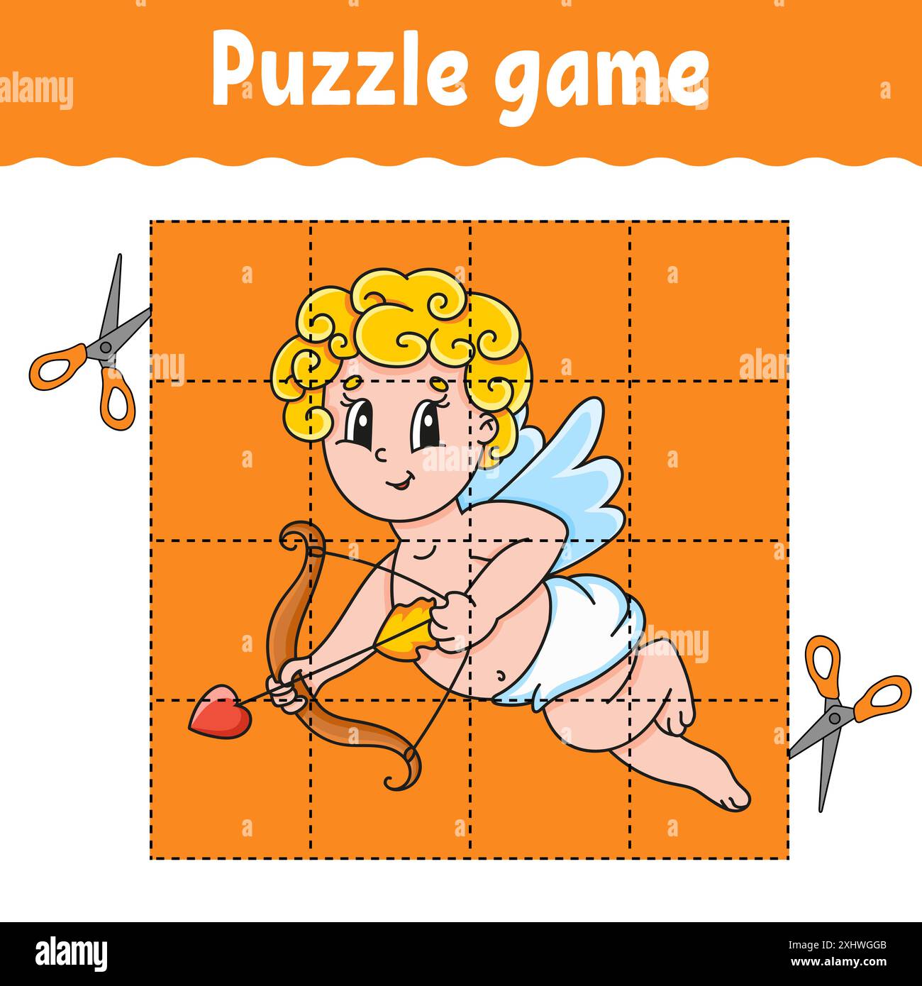 Jeu de puzzle pour les enfants. Feuille de travail de développement de l'éducation. Jeu d'apprentissage pour enfants. Page d'activité couleur. Saint Valentin. Énigme pour préscolaire. Isolé Illustration de Vecteur
