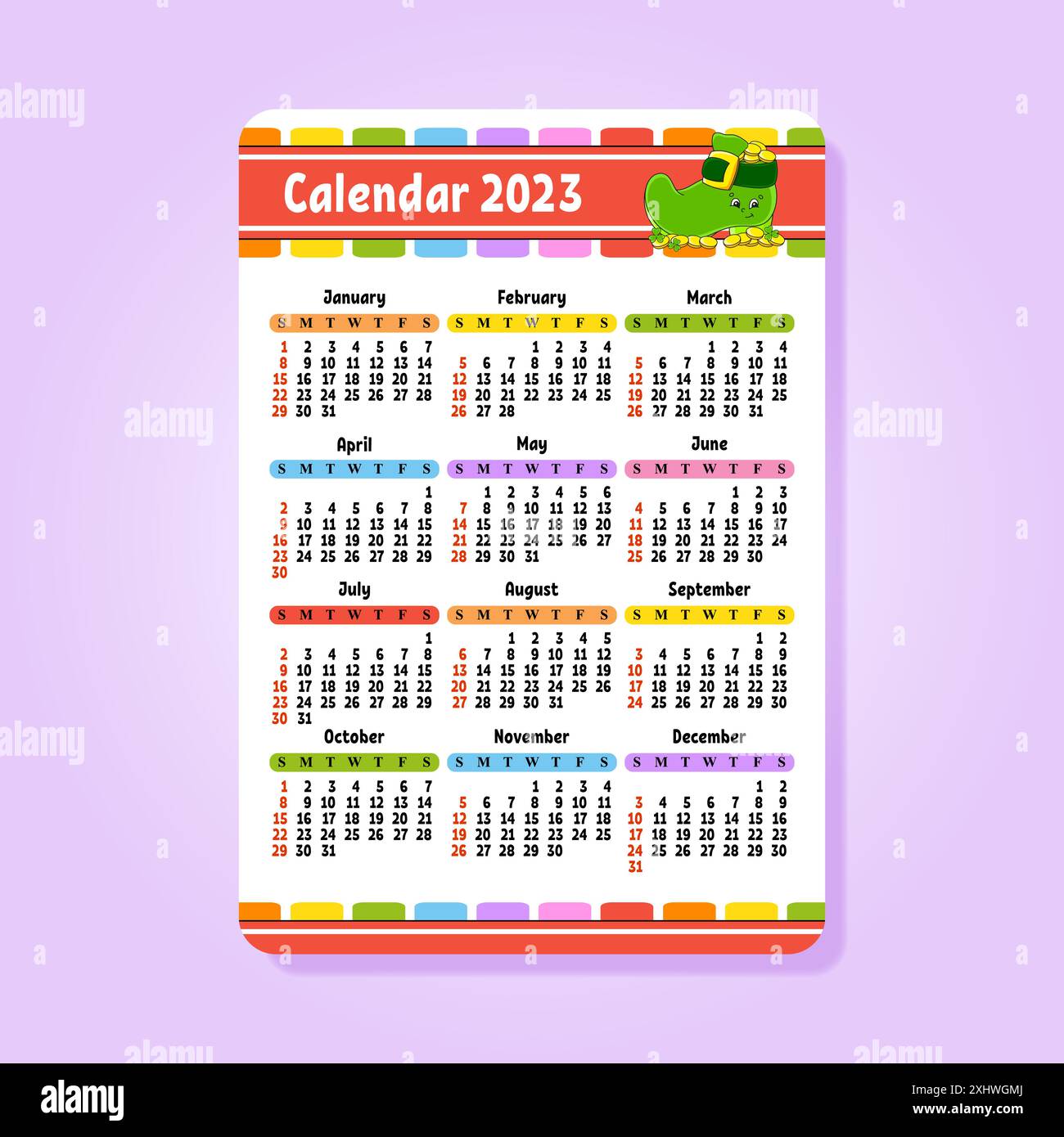 Calendrier pour 2023 avec un personnage mignon. Design amusant et lumineux. Format poche. style dessin animé. Illustration vectorielle. Illustration de Vecteur