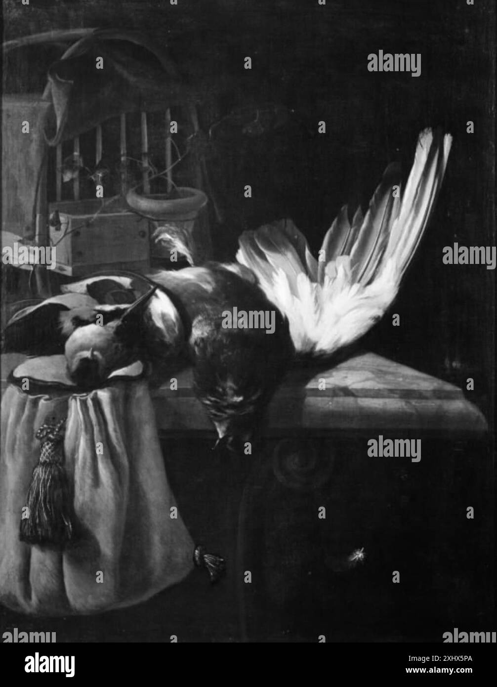 Peinture de natures mortes représentant des oiseaux morts disposés sur une table en marbre, créée par William Gouw Ferguson entre 1632 et 1693. Banque D'Images