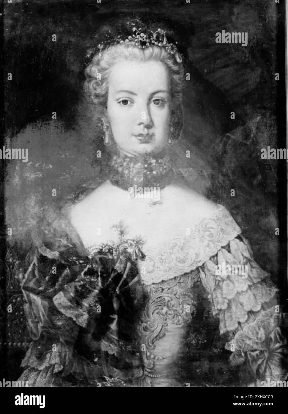 Un portrait de Martin van Meytens la jeune d'Elisabeth Christine von Braunschweig-Wolfenbüttel, capturant sa tenue vestimentaire et sa pose formelle dans un portrait européen du XVIIIe siècle. Banque D'Images