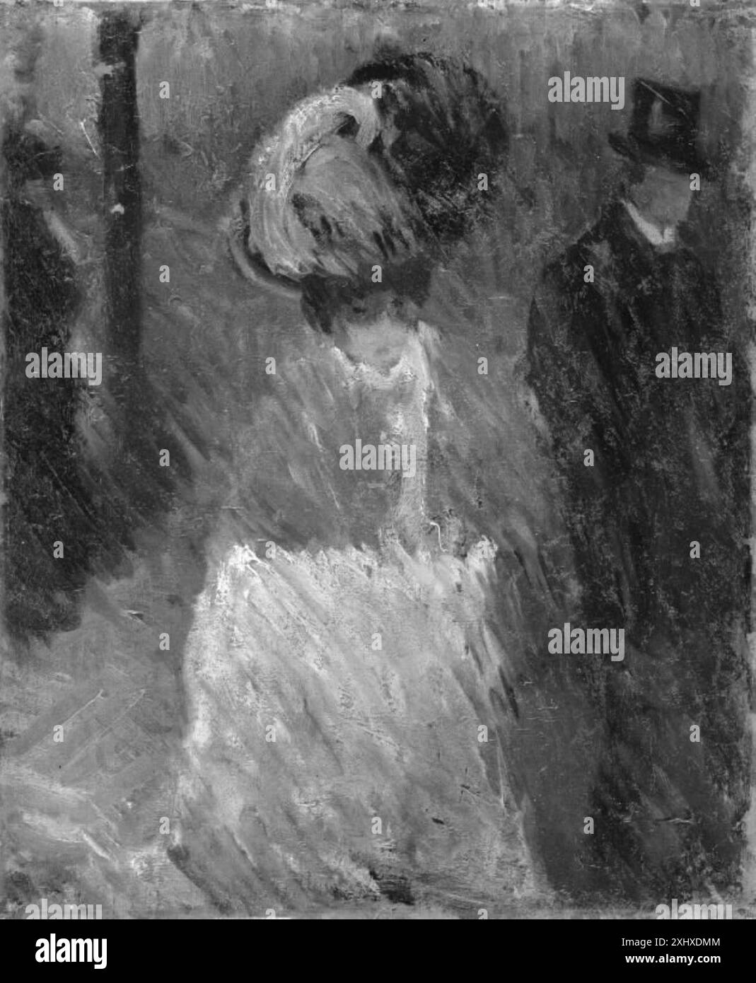 Peinture de Kristian Kongsbøll montrant une scène de rue, représentant l'architecture, les figures et l'environnement urbain. Banque D'Images