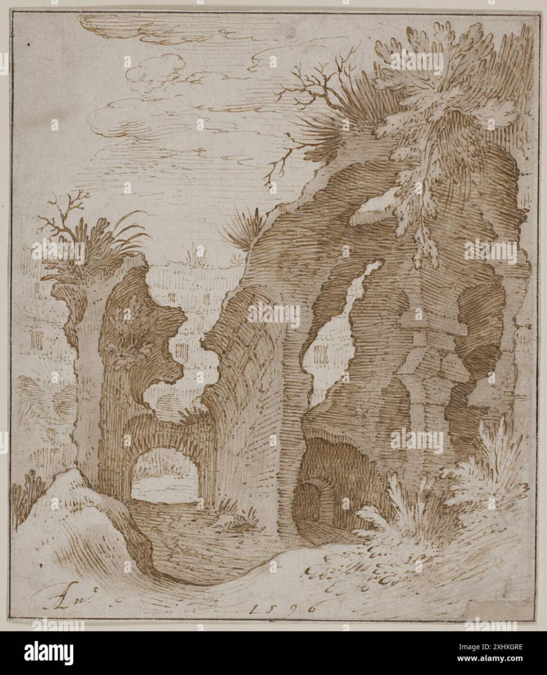 Une partie de l'intérieur du Colisée à Rome Vrancx, Sebastian 1573 - 1647, Brueghel d.Y., Jan 1601 - 1678 dessin Paul Bril : les dessins, Louisa Wood Ruby, p. 125 ('Sebastiaen Vrancx pendant son séjour à Rome'), k1999-243, 1999 Del af det indre af Colosseum i ROM Banque D'Images